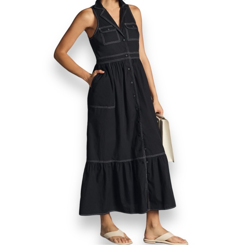 Anthropologie Maeve Sleeveless Shirt Dress Black White Size 6
